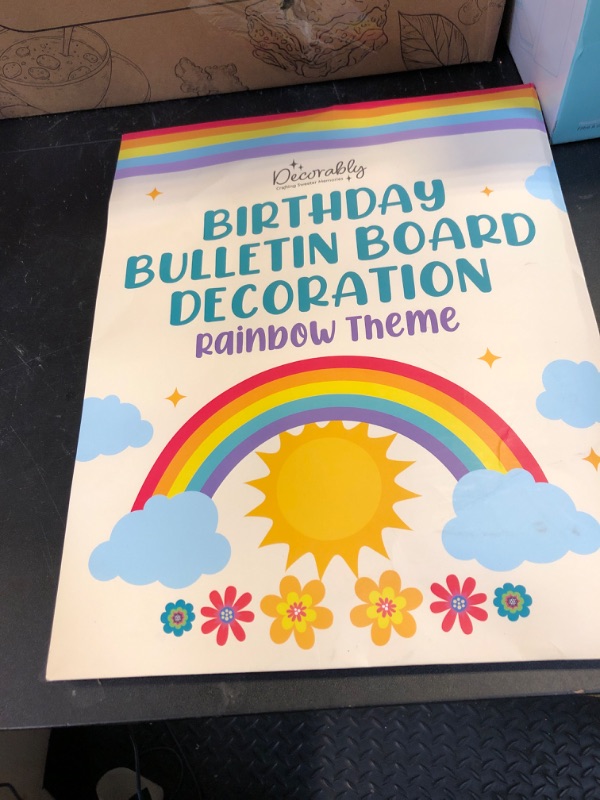 Photo 1 of Decorably 101 Pcs Cutouts Rainbow Happy Birthday Bulletin Board Decorations Set with Borders, Birthday Board Classroom Decor