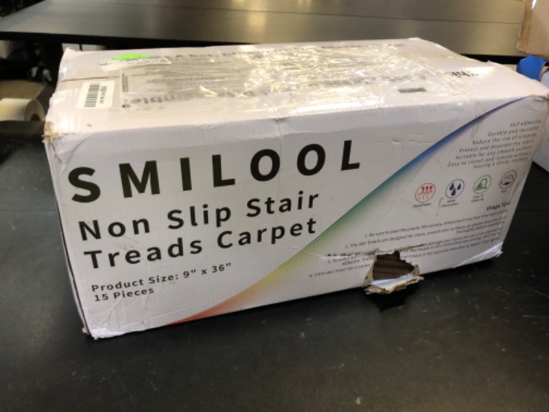 Photo 1 of SMILOOL Stair Treads Non Slip for Wooden Steps Indoor 9" x 36" 15 Pack Extra Wide Stairs Tread Carpet Runner, Step Pads with Reusable Adhesive for Dogs Kids Elders, Machine Washable, Brown