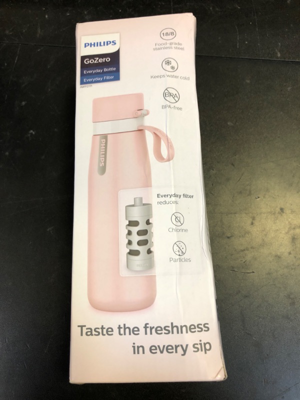 Photo 1 of PHILIPS Water Bottle with Filter, Filter Water Bottle Stainless Steel with GoZero Everyday BPA-Free Tap Water Filter, Water Filter Bottle Keep Drink Cold 24 Hours, 1 Filter for 40 gal / 2 Months