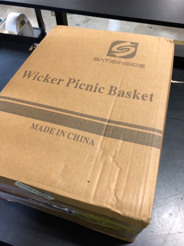 Photo 1 of Multifunctional Wicker Picnic Basket Set for 4 with Blanket and Picnic Table, Insulated Picnic Set with Full Tablewares for Camping Outdoor Couples, Flowers