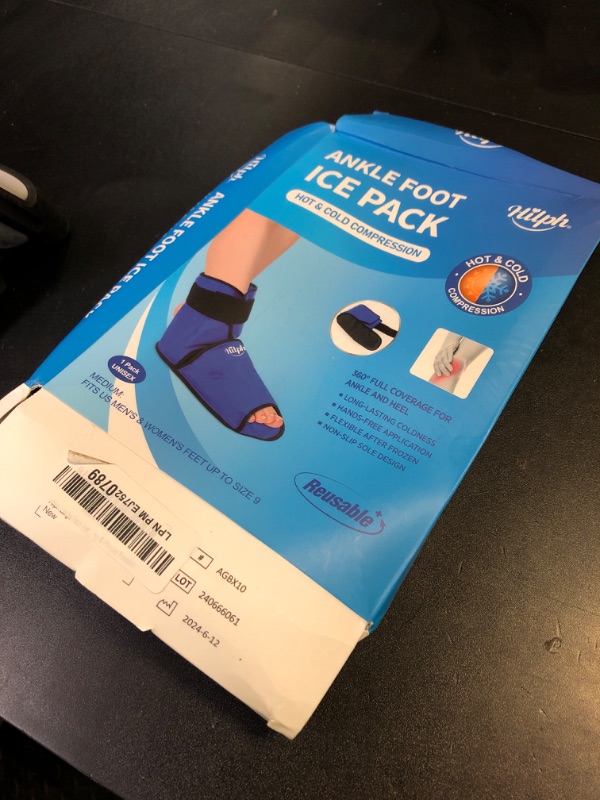Photo 1 of Hilph Foot Ice Pack Wrap for Swelling & Plantar Fasciitis, Reusable Full Coverage Ankle Heels Ice Cold Pack for Feet Injuries, Foot Pain Relief, Achilles Tendonitis, Sprained Ankle (Medium, 1 Pack)