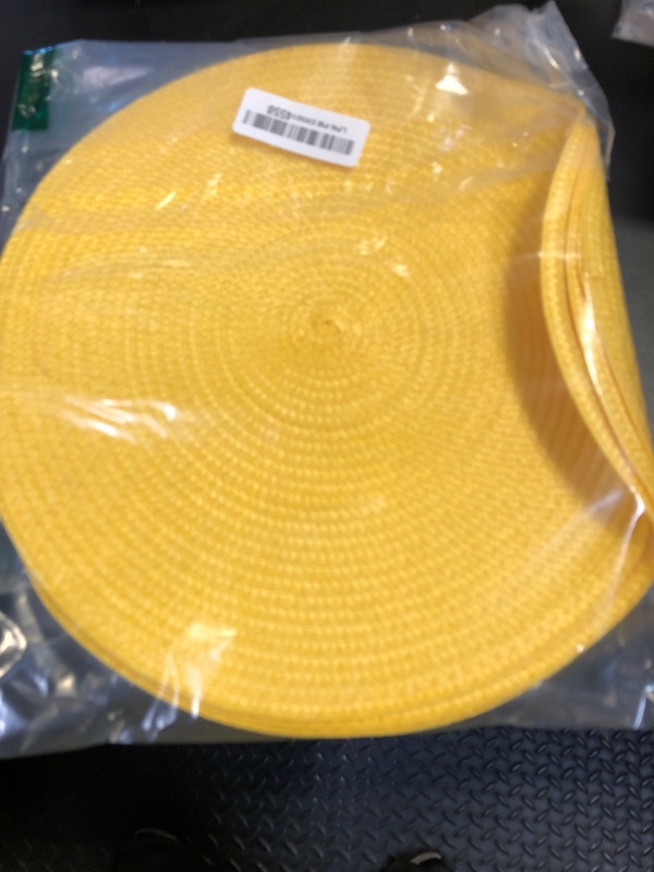 Photo 1 of FunWheat Round Braided Placemats Set of 4 Place Mats for Dining Tables Woven Washable Non-Slip Table mats Small 13 inch(S Yellow, 4pcs)