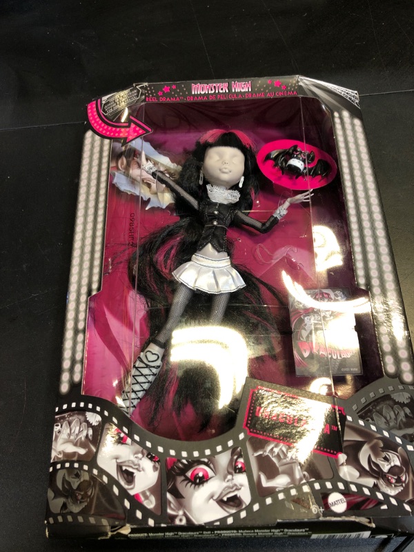 Photo 1 of Monster High Reel Drama Doll, Draculaura in Black and White, Collectible Reproduction with Doll-Size and Life-Size Posters, Horror Flick Theme???