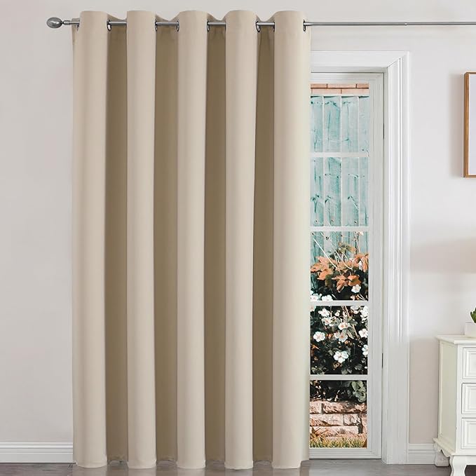 Photo 1 of Joydeco Blackout Patio Sliding Door Curtains 108 Inches Long, Grommet Privacy Room Divider Curtains, Extra Wide Thermal Blackout Drapes for Bedroom Living Room (Light Beige, 70Wx108L, 1 Panel)