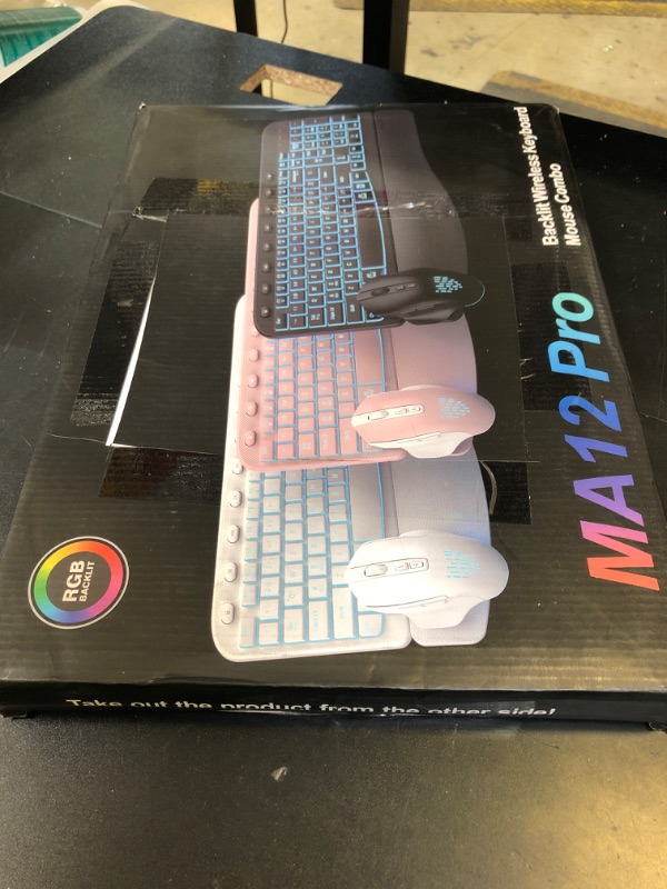 Photo 1 of SABLUTE Ergonomic Wireless Keyboard and Mouse Combo - Wave Keyboard with Soft Leather Wrist Rest, Resistant Keys, RGB Backlit Rechargeable Set for PC/Mac/Chromebook (Black)