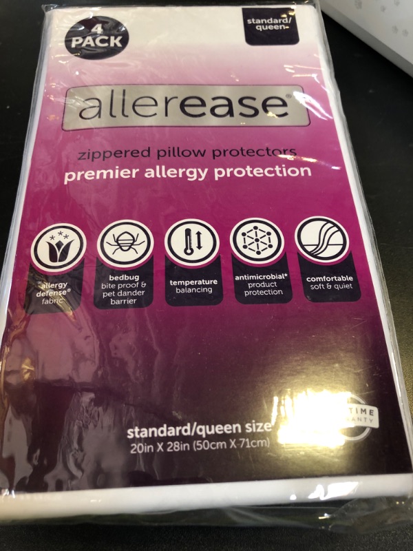 Photo 1 of Set of 4 Standard/Queen AllerEase Pillow Protectors - Temperature Balancing, Allergist Recommended - Premium Breathable, Zippered Protectors