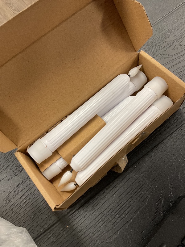 Photo 1 of 5plots White Flameless Taper Candles with Remote, Timer, Roman Column Led Taper Candles Battery Operated, Led Candlesticks with 3D Flame, Floating Flickering Candles for Halloween Christmas Decor NO REMOTE