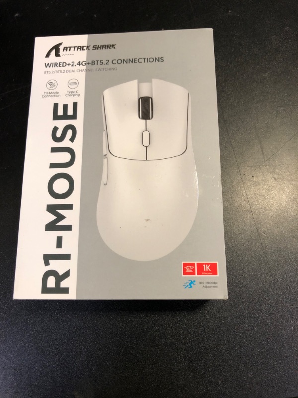 Photo 1 of ATTACK SHARK R1 Wireless Gaming Mouse,Tri-Mode Connection (2.4G/Wired/BT5.2),55g Lightweight,18K DPI Optical Sensor,HUYU 20 Million Key Life,Ergonomic Design,for PC/Laptop/Win/Mac(Black)