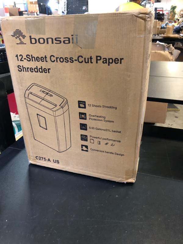 Photo 1 of Bonsaii 12-Sheet Cross Cut Paper Shredder, 5.5 Gal Home Office Heavy Duty Shredder for Paper, Credit Card, Mail, Staples, with Transparent Window, High Security Level P-4 (C275-A)
