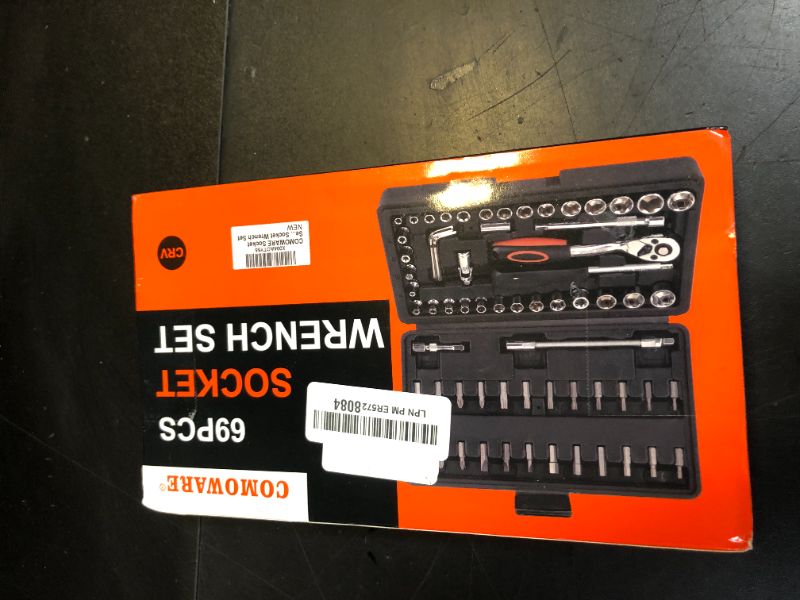 Photo 1 of COMOWARE 69pcs Socket Set (1/4'' & 3/8''), Metric & Standard Mechanic Tool Set, Socket Wrench Sets with Extension Bar, 72T Ratchet Wrench, Ratchet Sets for Auto Repairing & Home Use