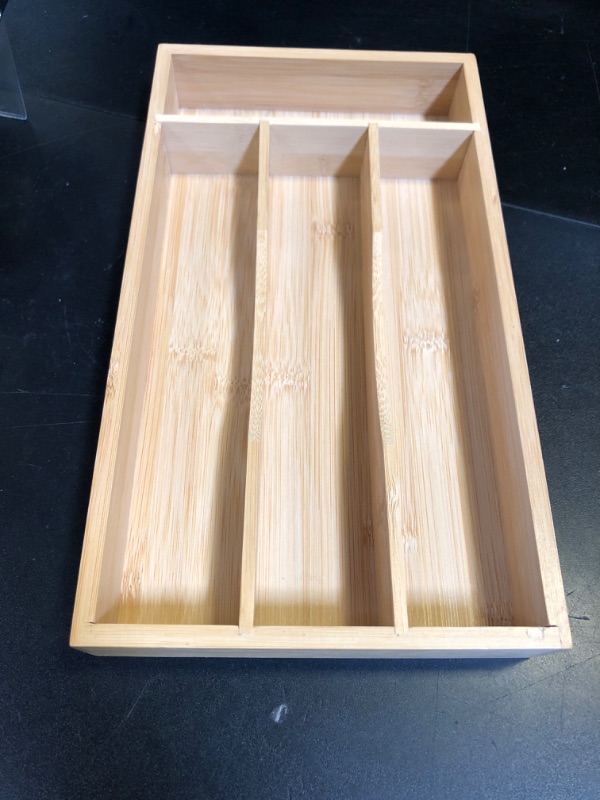 Photo 1 of Small Silverware Organizer, Bamboo Kitchen Drawer Organizer, Utensil Holder, Cutlery Tray & Spoon Flatware Storage with Grooved Drawer Dividers