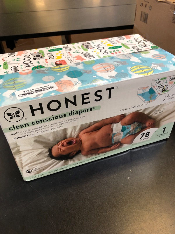 Photo 1 of The Honest Company Clean Conscious Diapers for Delicate Skin | Up to 100% Leakproof | Hypoallergenic, Fragrance Free | Gender Neutral | Club Box, Size 1 (8-14 lbs), 78 Count (Prints May Vary)
