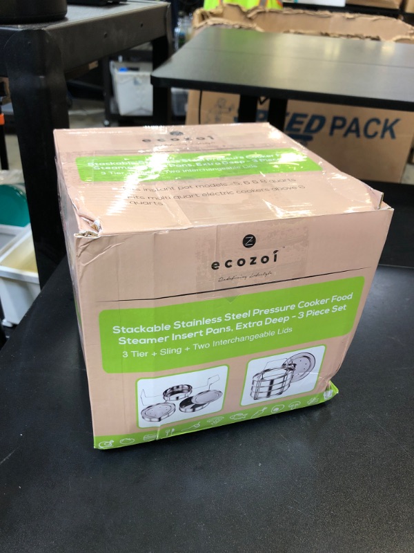 Photo 1 of ecozoi Instant Pot Stackable Insert Pans for 6 & 8 Quart, 3 Tier Steamer Insert Pans for Instant Pot Pressure Cooker, Pot in Pot for Baking, Steaming & Casseroles, 2 Interchangeable Lids and Sling