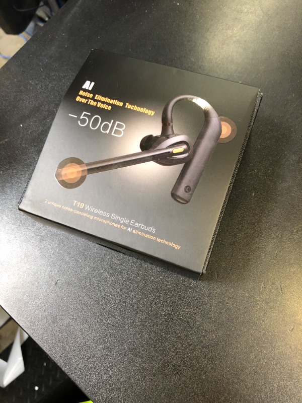 Photo 1 of ANBES Single Ear Bluetooth Headset with Dual Mic, 50dB AI ENC Call Background Noise Cancelling Wireless Earpiece for Trucker Driver, Business Office, Home Work