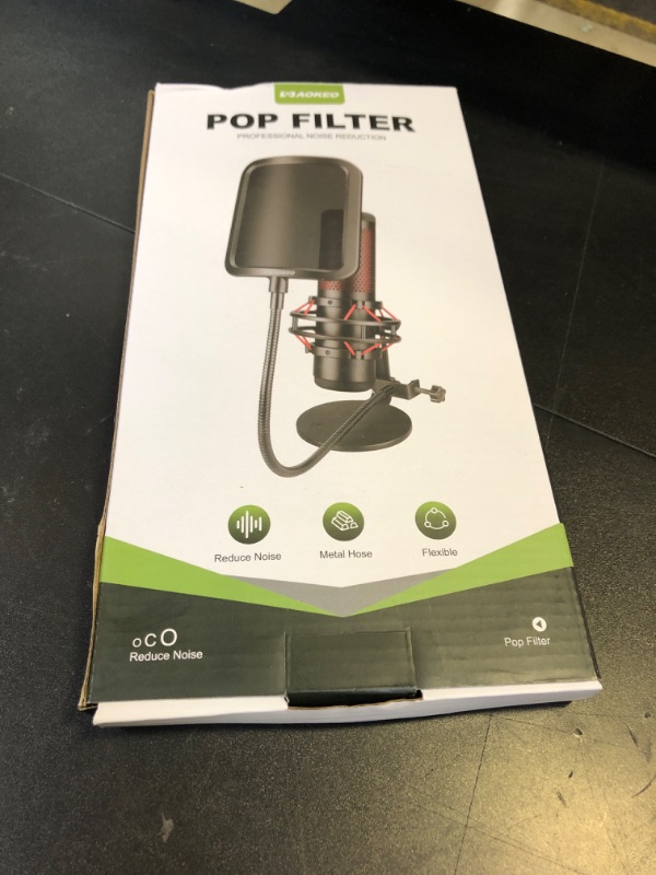 Photo 1 of Aokeo Metal Pop Filter, 2023 New Metal Mesh Layer Microphone Windscreen for Hyperx QuadCast, Blue Yeti and Other Mics, Pop Shield with Flexible 360° Gooseneck Clip Stabilization Arm