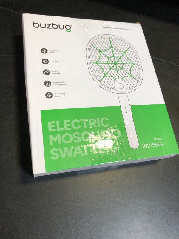 Photo 1 of Buzbug Electric Fly Swatter, Type-C Rechargeable Mosquito Swatter, Foldable, Dual Handheld and Auto Zap Mode, 3800V Powerful Instant Bug Zapper Racket, Mosquito Bat for Indoor Outdoor Camping -WD956A