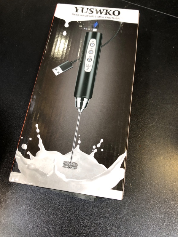 Photo 1 of YUSWKO Black Handheld Milk Frother Wand for Coffee, Rechargeable Electric Whisk with 3 Heads 3 Speeds Drink Mixer Coffee Frother For Latte, Cappuccino, Hot Chocolate, Egg