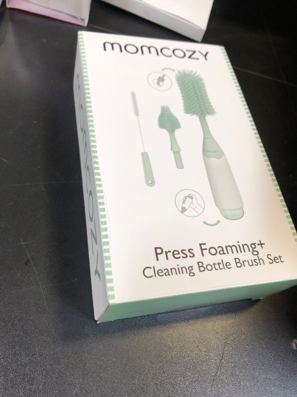 Photo 1 of Momcozy Bottle Brush Kit, Innovative Push-Press Design for Better Cleaning - Baby Bottle Cleaner Brush for Baby Bottle, Breast Pumps, Nipples, and More - Can Generate Foam for Better Cleaning, Green