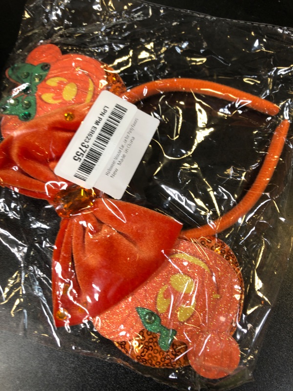 Photo 1 of Halloween Mouse Ears Headband Pumpkin Ghost Skull Bat Hairband Sequin Bow Hair Hoop Headpiece for Party Favors