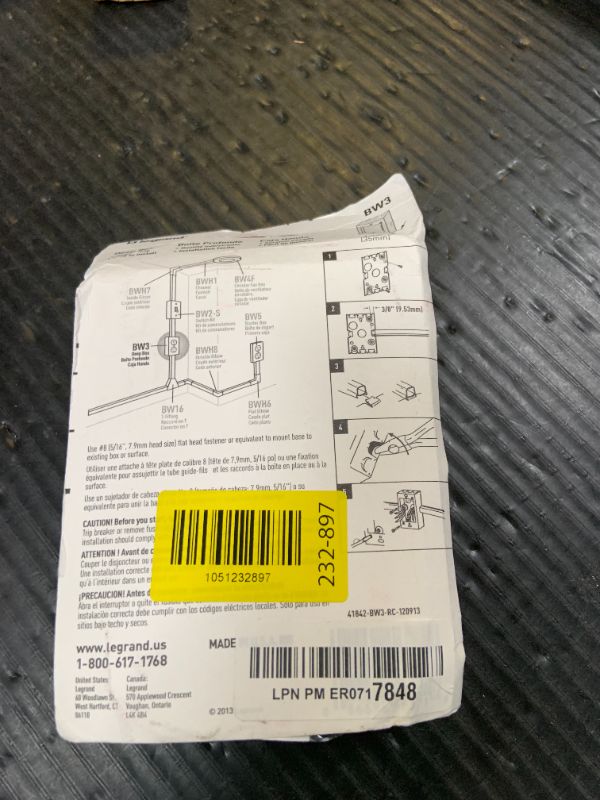 Photo 1 of Legrand Wiremold BW3 Metal Raceway for Extending Power, 700 Series, 1 Gang Deep Outlet Box, 1 3/8" Deep, White (1 Pack)