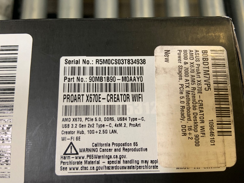 Photo 1 of ASUS ProArt X670E-CREATOR WiFi AMD X670 AM5 Ryzen™ Desktop 9000 8000 & 7000 ATX Motherboard, 16+2 Power Stages, PCIe® 5.0 Ready, DDR5 Support, USB4®, 10 Gb & 2.5 Gb LAN, WiFi 6E, Four M.2 Slots