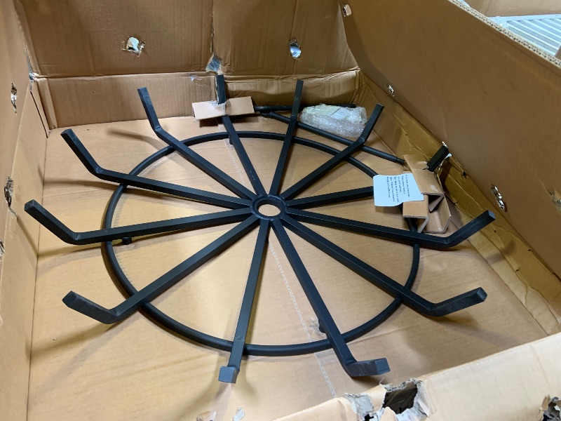 Photo 1 of Americangaslogs Inch Fire Pit Grate with Poker Wrought Iron Fire Pit Round Spider Wagon Wheel Firewood Heavy Duty 0.9in Bar Fireplace Stove Burning Rack Holder 4Legs (32 Inch)