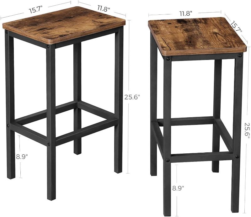 Photo 1 of VASAGLE Bar Stools, Set of 2 Bar Chairs, Kitchen Breakfast Bar Stools with Footrest, Industrial in Living Room, Party Room, Rustic Brown and Black ULBC65 
