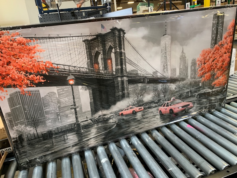 Photo 1 of YCPRIMER Brooklyn Bridge Wall Art for Living Room Black and white Office Decoration Prints Panorama of Buildings and Modern Wall Decor Bedroom Stretched And Framed Ready to Hang Artwork