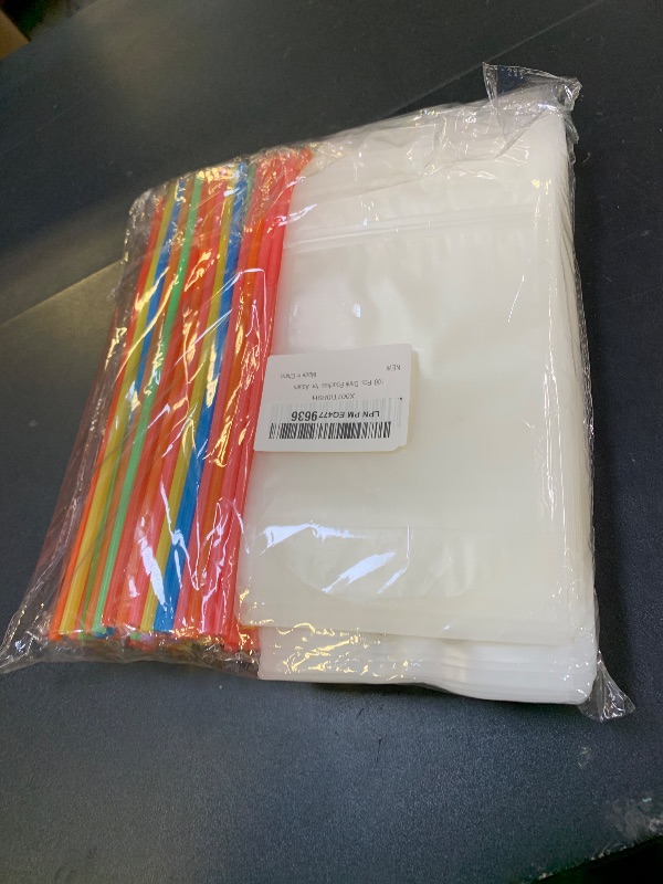 Photo 1 of 100 Pcs Drink Pouches with 100 Straw Holes, Freezable Juice Pouches, Translucent Reclosable Zipper Plastic Pouche Drink Bags for Cold & Hot Drinks for Adults and Kids