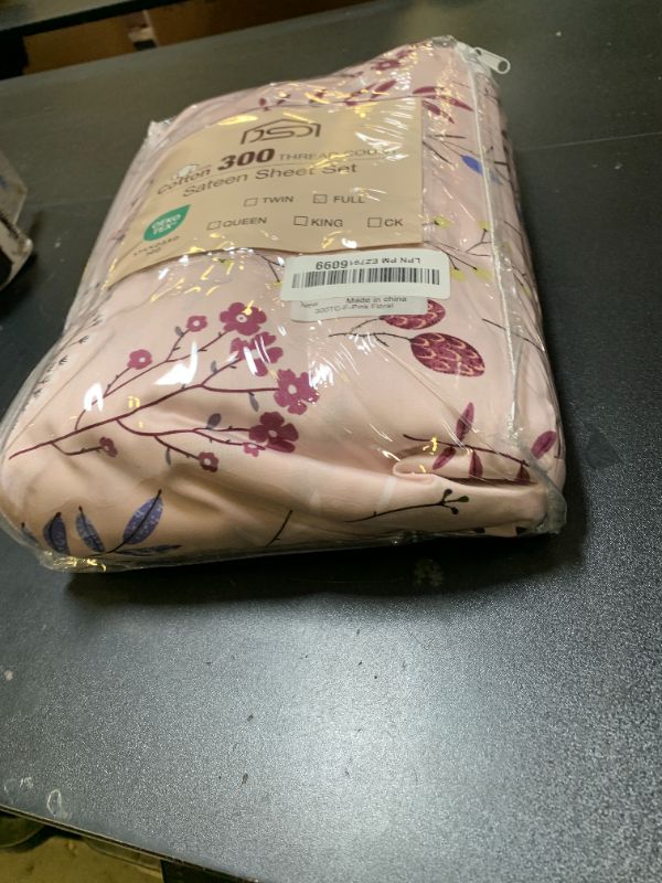 Photo 1 of JSD 100% Cotton Pink Floral Sheet Set Full, 300 Thread Count Printed Sateen Sheets, Soft Breathable Cooling Bed Sheets Deep Pocket