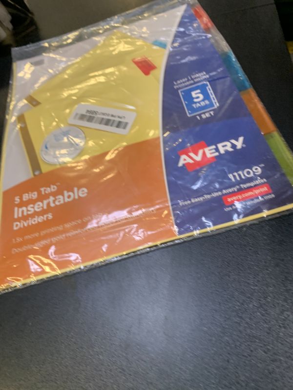 Photo 1 of Avery Binder Dividers - 5-Tab Insertable Multicolor Big Tabs for Binders, 1 Set of Dividers (11109)