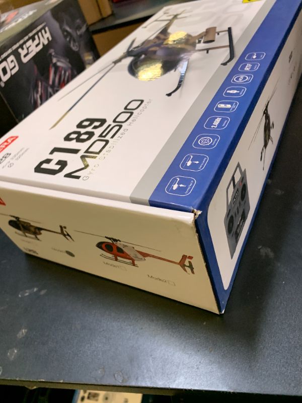 Photo 1 of Hylukon C189 Remote Control Helicopter, 1:28 Scale MD500 Defender Military Helicopter, 2.4G 6CH RTF Brushless Motor Single Blade Flybarless Optical Flow Localization-2 Battery