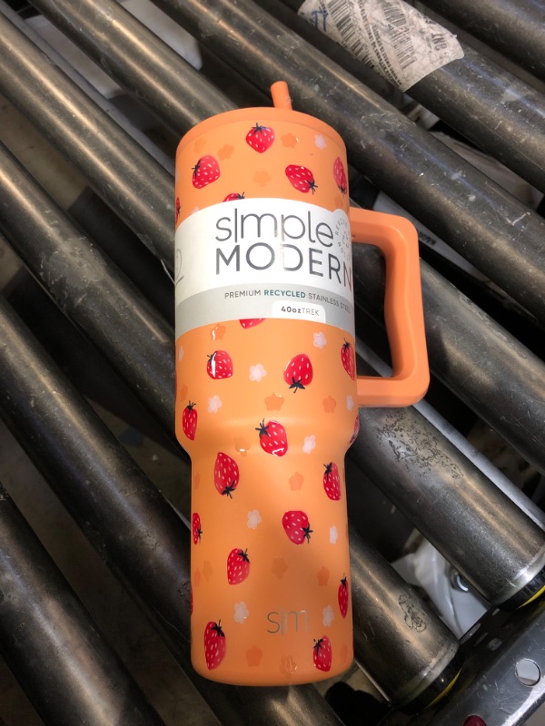 Photo 1 of Simple Modern 40 oz Trek Tumbler with Handle and Straw Lid | Cup Holder Friendly Insulated Stainless Steel Travel Mug | Strawberry Fields