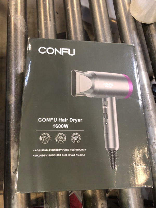 Photo 1 of CONFU Ionic Blow Dryer 1600W, Portable Lightweight Fast Drying Negative Ion Hairdryer Blowdryer, 3 Heat Settings & Infinity Speed, with Diffuser and Concentrator Nozzle for Home & Travel