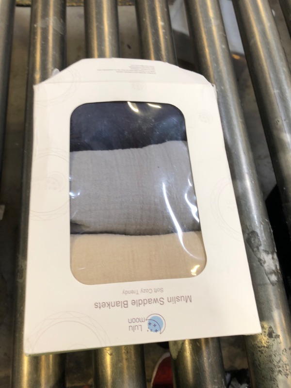 Photo 1 of lulumoon Muslin Swaddle Blanket Baby - Cotton Swaddling Blanket Soft Baby Receiving Blankets Neutral 3Pack(Navy)