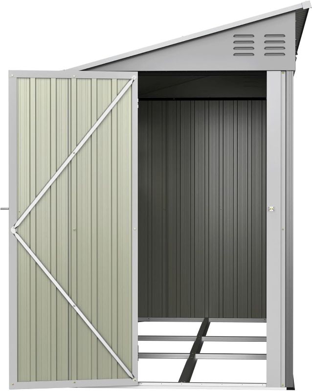 Photo 1 of 4 x 10 FT Metal Outdoor Storage Shed with 2 Windows, Lean to Storage Sheds w/Lockable Door, Foundation & Air Vents, All Weather Waterproof Garden Tool House for Backyard, Patio, Lawn, Gray
