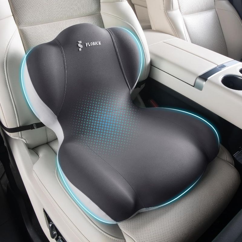 Photo 1 of FLORICH Memory Foam Truck Seat Cushion with Adjustable Strap Seat Cushion and Lumbar Support Pillow for Car Office Chalk, Ergonomic Back Support & Sciatica Relief for Long Drives (Grey)