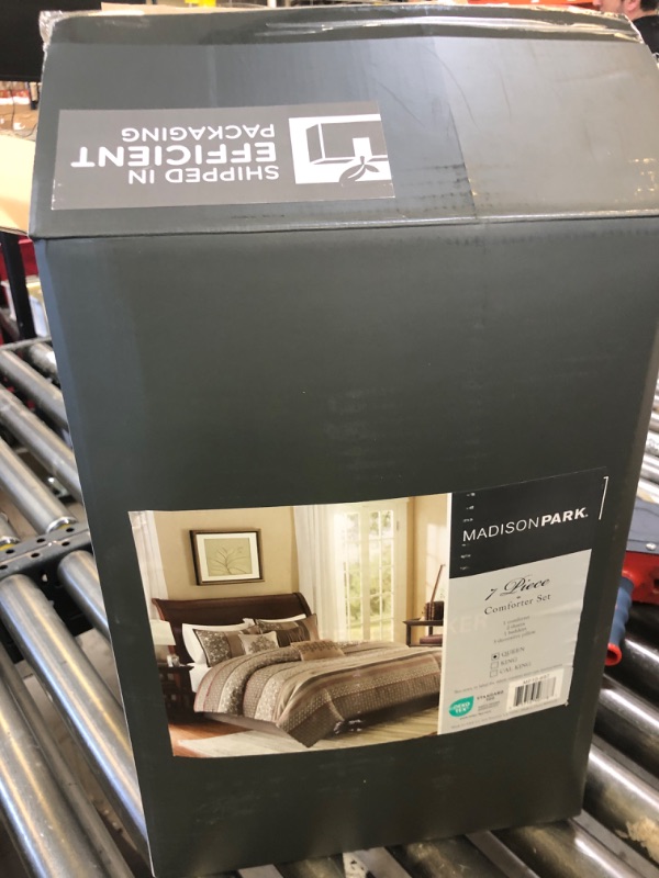 Photo 1 of Madison Park Princeton Cozy Comforter Set - Luxurious Jaquard Traditional Damask Design, All Season Down Alternative Bedding with Matching Shams, Decorative Pillow, Queen(90"x90"), Red 7 Piece