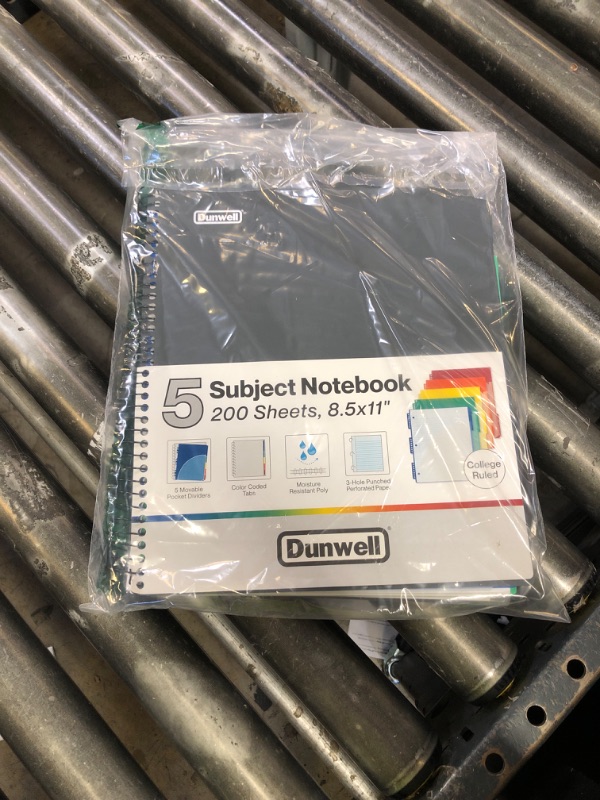 Photo 1 of Dunwell 5-Subject Notebook, College Ruled, Colorful Movable Pocket Dividers with Tabs, Front/Back Plastic Covers, 200 Sheets (400 Pages) of 3-Hole Punch Perforated 8.5x11 Paper