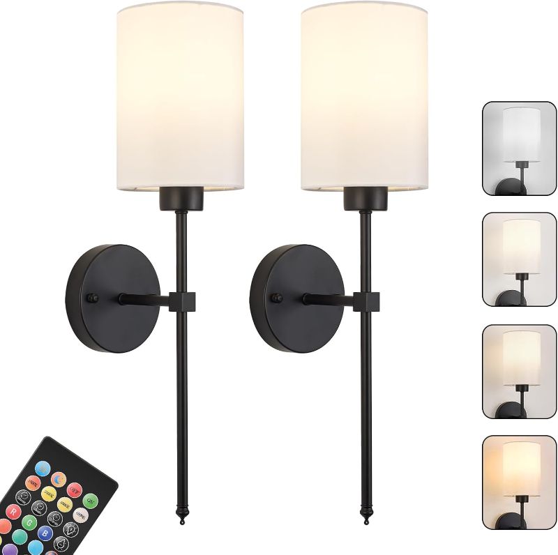 Photo 1 of STOCK PHOTO IS ONLY FOR REFERNCE OF WHAT ITEM LOOKS LIKE-- ITEM IS BLACK NOT GOLD ----------Battery Operated Wall Sconces Set of Two,Wireless Rechargeable Wall Light With Remote Control, Dimmable, Amber Light/Warm White/Natural White/Daylight/RGB, Timer,f