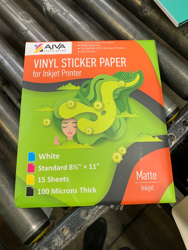Photo 1 of Printable Vinyl Sticker Paper for Inkjet Printer - Matte White - 15 Self-Adhesive Sheets - Waterproof Decal Paper - Standard Letter Size 8.5"x11"
