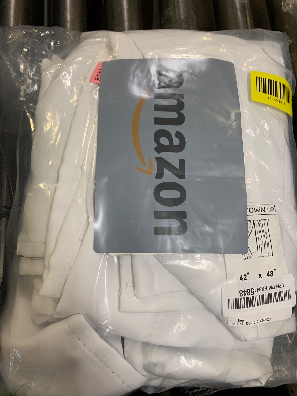 Photo 1 of NICETOWN 100% Blackout Window Curtain Panels 48 inches Long, Cold and Full Light Blocking Drapes with Black Liner, Thermal Insulated Draperies for Cafe (White, 2 Pieces, 42 inches Wide Each Panel)