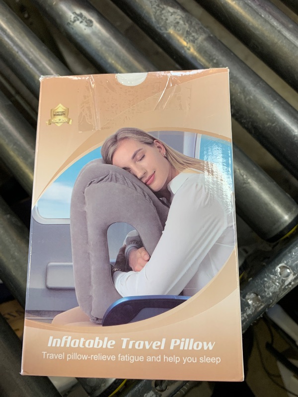 Photo 1 of Sunany Travel Pillow, Inflatable Neck Pillow Used for Airplanes/Cars/Buses/Trains/Office Napping with Eye Mask/Earplugs (Gray)