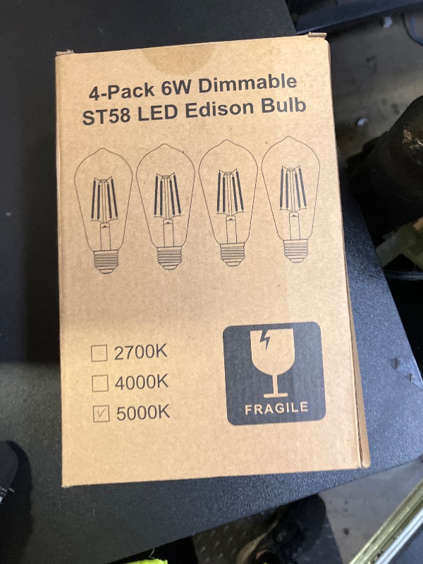 Photo 1 of PARTPHONER LED Light Bulbs Dimmable Vintage Edison Bulb, E26 LED Bulb 60W Equivalent 720 Lumens, Daylight 5000K, ST58 Antique LED Filament Bulb CRI 85+, Clear Glass, Pack of 4