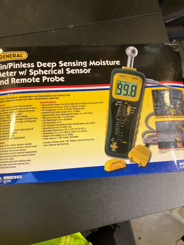 Photo 1 of General Tools Moisture Meter MMD950 - Humidity Sensor - Pin Type / Pinless Device - Spherical Sensor