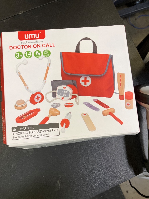 Photo 1 of UMU® Wooden Mini Doctor Kit for Kids – 14 pcs Medical Playset for Toddlers with Stethoscope, Syringe, Doctor Bag, Blood Pressure Cuff & More – Pretend Play Set for Boys and Girls Ages 3 4 5 6