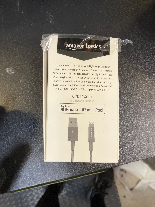 Photo 1 of Amazon Basics USB-A to Lightning Charger Cable, Nylon Braided Cord, MFi Certified Charger for Apple iPhone 14 13 12 11 X Xs Pro, Pro Max, Plus, iPad, 6 Foot, Dark Gray
