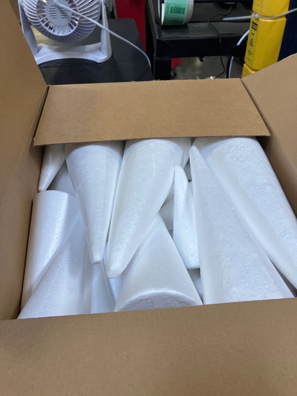 Photo 1 of Xuniea 70 Pcs White Foam Cones for Crafts 7 Sizes 2.2-11.8 Inch Polystyrene Cone Foam Christmas Tree Craft Assorted Sizes for Arts Easter Party Decorations Arrangements Table