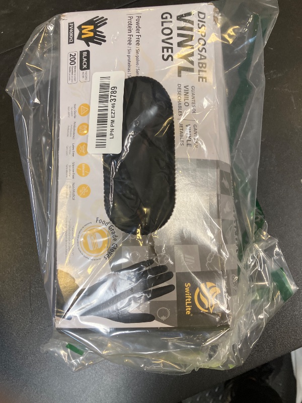 Photo 1 of SWIFTLITE Black Vinyl Gloves, Food Grade Gloves Disposable Latex Free & Powder Free, Guantes for Cleaning Cooking Food Prep (200, Medium)