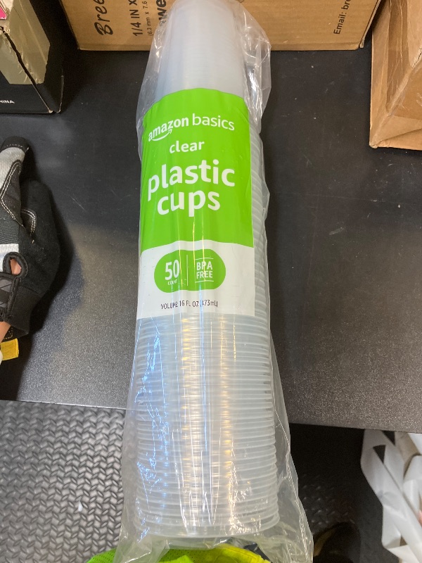 Photo 1 of Amazon Basics Disposable Clear Plastic Cups, 16oz, 50 Count